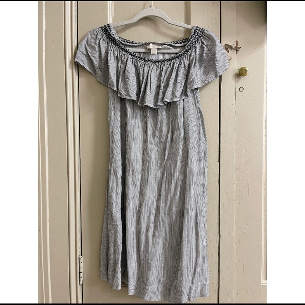 Loft Outlet - Women’s Small Navy Blue tiny horizontal stripes with white Dress